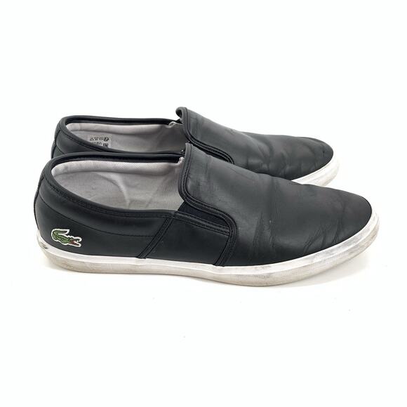 Lacoste Tatalya Leather Slip-On Loafers Size 11.5 Mens Black White Casual Flats - Picture 1 of 8